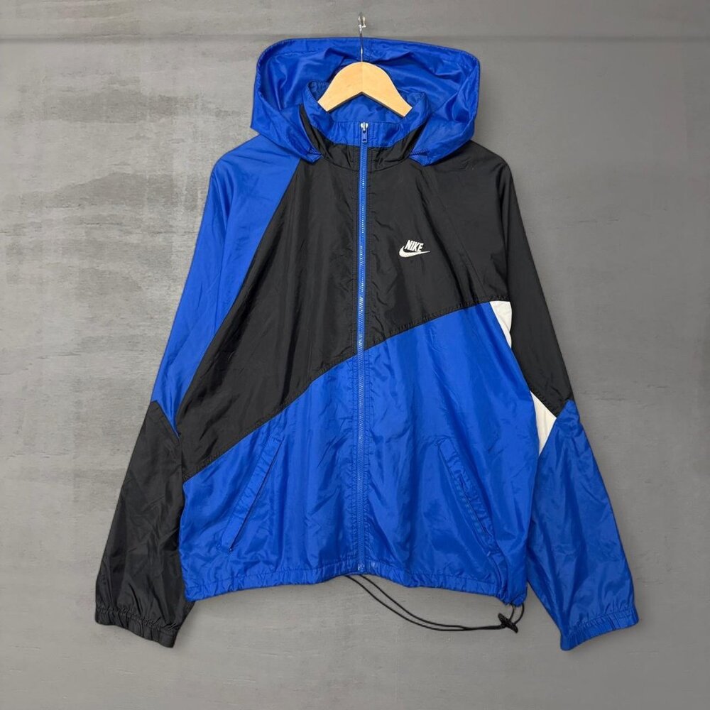 Vintage Nike 90s‎ Colorblock Hooded Black   Blue Zip Up Track Jacket Large